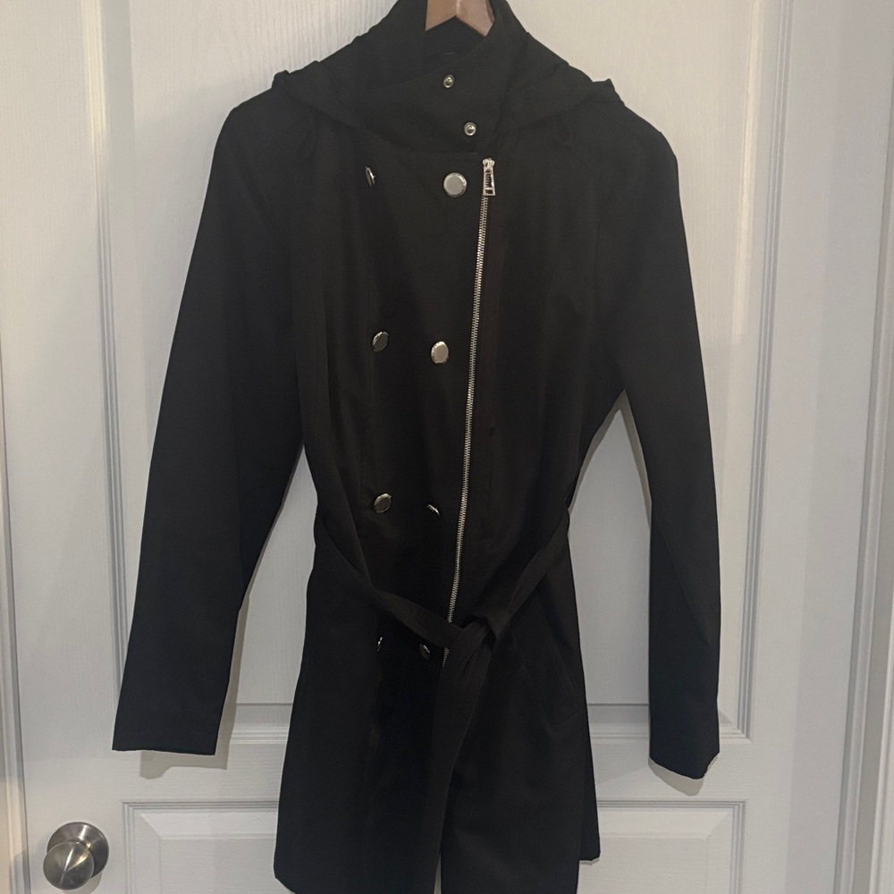Guess Black Asymmetrical Trench Coat